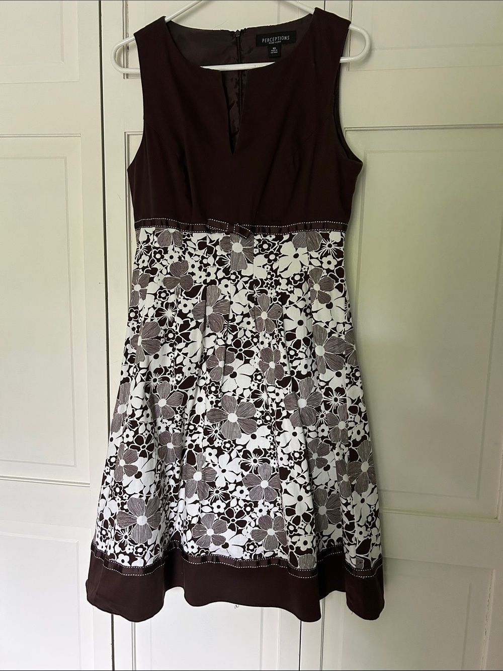 Perceptions Brown & White Floral Sleeveless Fit-and-Flare Midi Dress